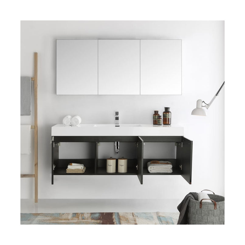 Vista 59" Wall Mounted Single Basin Vanity Set with Cabinet, Acrylic Vanity Top, and Medicine Cabinet - image 20