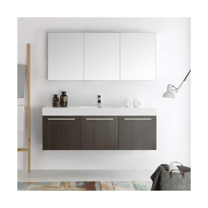 Vista 59" Wall Mounted Single Basin Vanity Set with Cabinet, Acrylic Vanity Top, and Medicine Cabinet - image 17