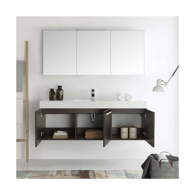 Vista 59" Wall Mounted Single Basin Vanity Set with Cabinet, Acrylic Vanity Top, and Medicine Cabinet - image 16