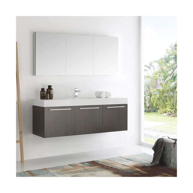 Vista 59" Wall Mounted Single Basin Vanity Set with Cabinet, Acrylic Vanity Top, and Medicine Cabinet - image 14