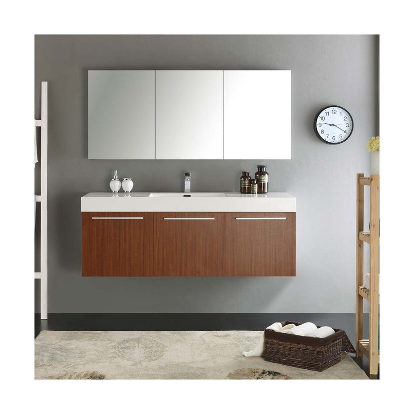 Vista 59" Wall Mounted Single Basin Vanity Set with Cabinet, Acrylic Vanity Top, and Medicine Cabinet - image 13