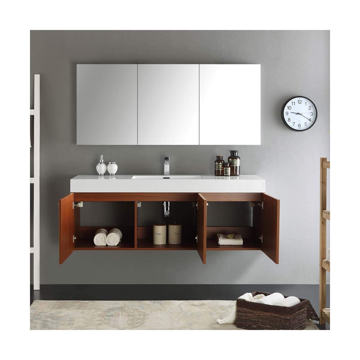 Vista 59" Wall Mounted Single Basin Vanity Set with Cabinet, Acrylic Vanity Top, and Medicine Cabinet