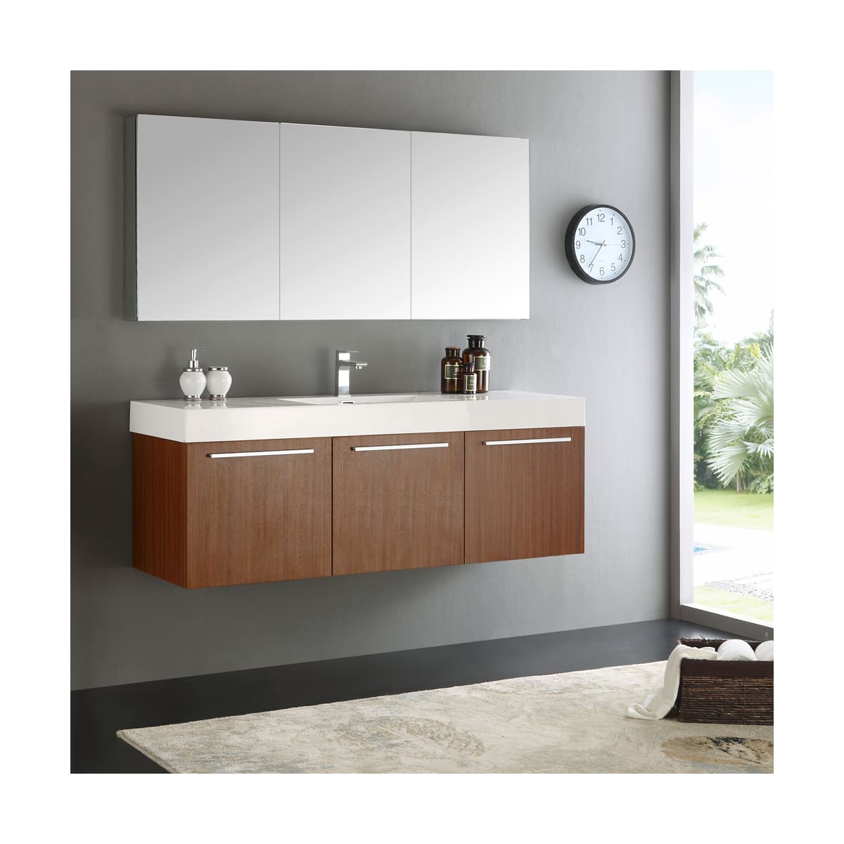 Vista 59" Wall Mounted Single Basin Vanity Set with Cabinet, Acrylic Vanity Top, and Medicine Cabinet