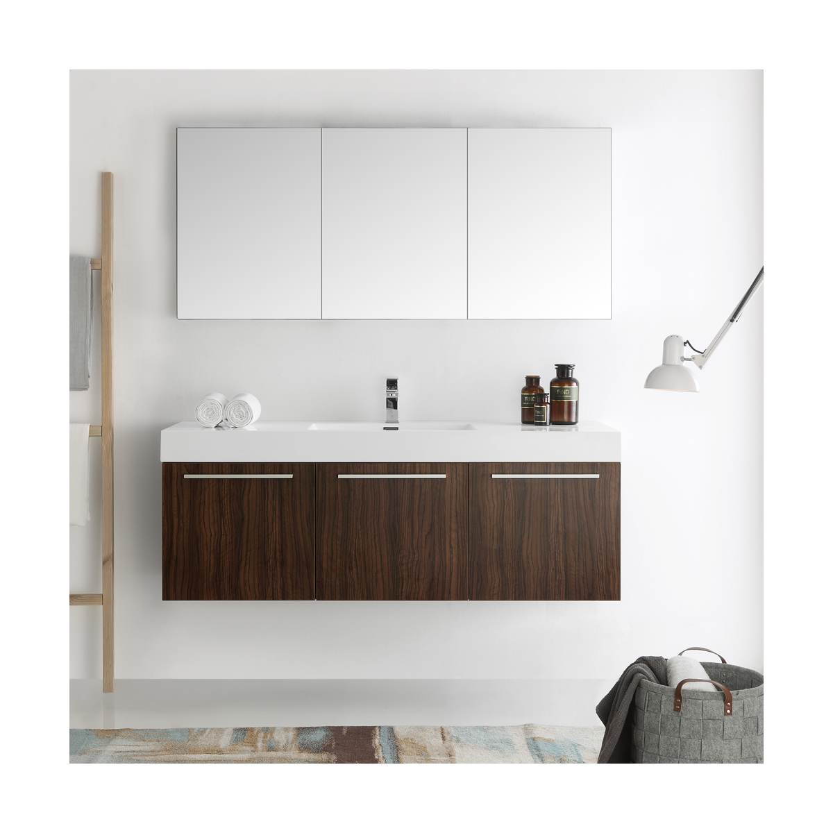 Vista 59" Wall Mounted Single Basin Vanity Set with Cabinet, Acrylic Vanity Top, and Medicine Cabinet