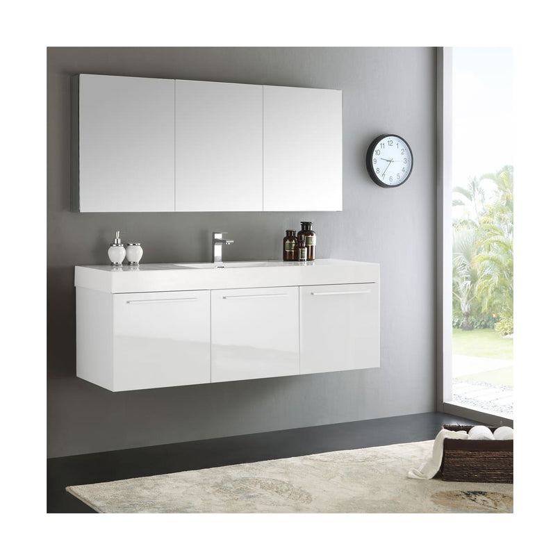 Vista 59" Wall Mounted Single Basin Vanity Set with Cabinet, Acrylic Vanity Top, and Medicine Cabinet - image 2