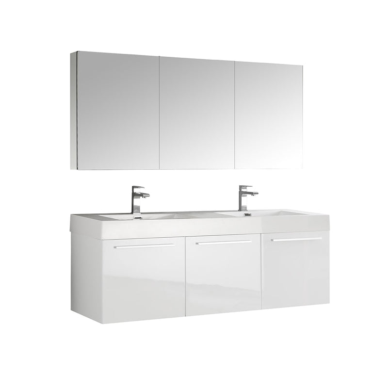 Vista 59" Wall Mounted Double Basin Vanity Set with Cabinet, Acrylic Vanity Top, and Medicine Cabinet - image 1