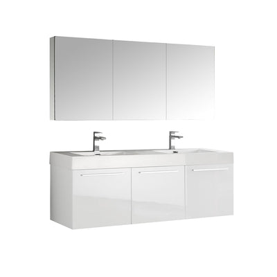 Vista 59" Wall Mounted Double Basin Vanity Set with Cabinet, Acrylic Vanity Top, and Medicine Cabinet - image 1