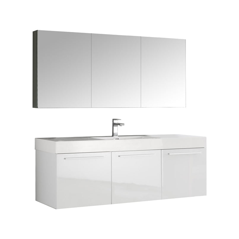 Vista 59" Wall Mounted Single Basin Vanity Set with Cabinet, Acrylic Vanity Top, and Medicine Cabinet - image 1