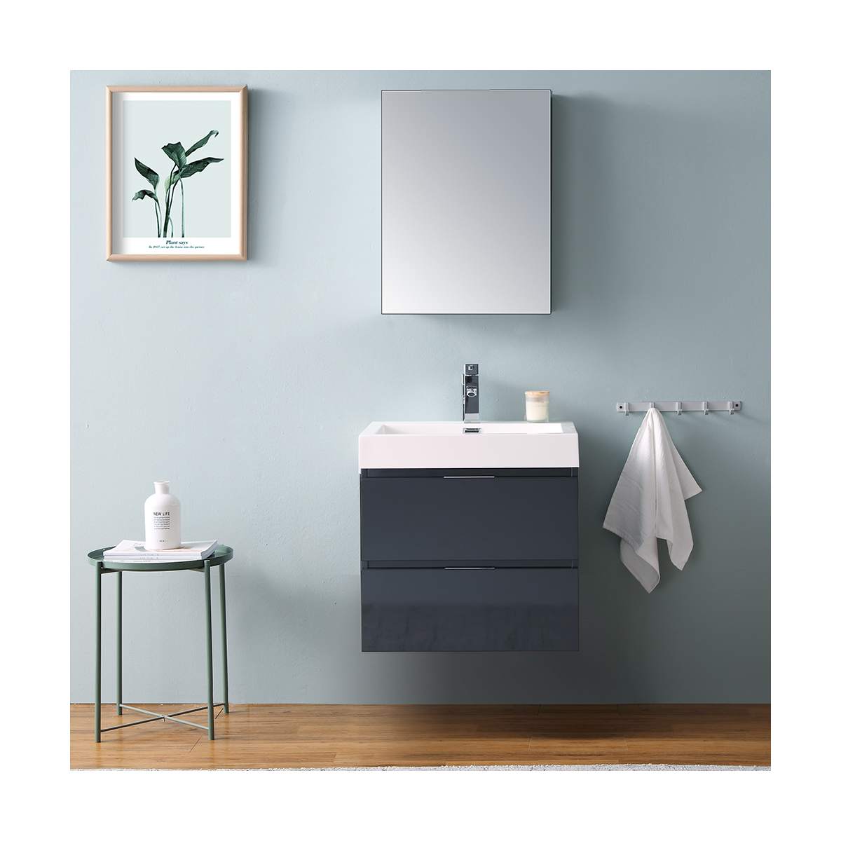 Valencia 24" Wall Mounted Single Basin Vanity Set with Cabinet, Acrylic Vanity Top, and Medicine Cabinet