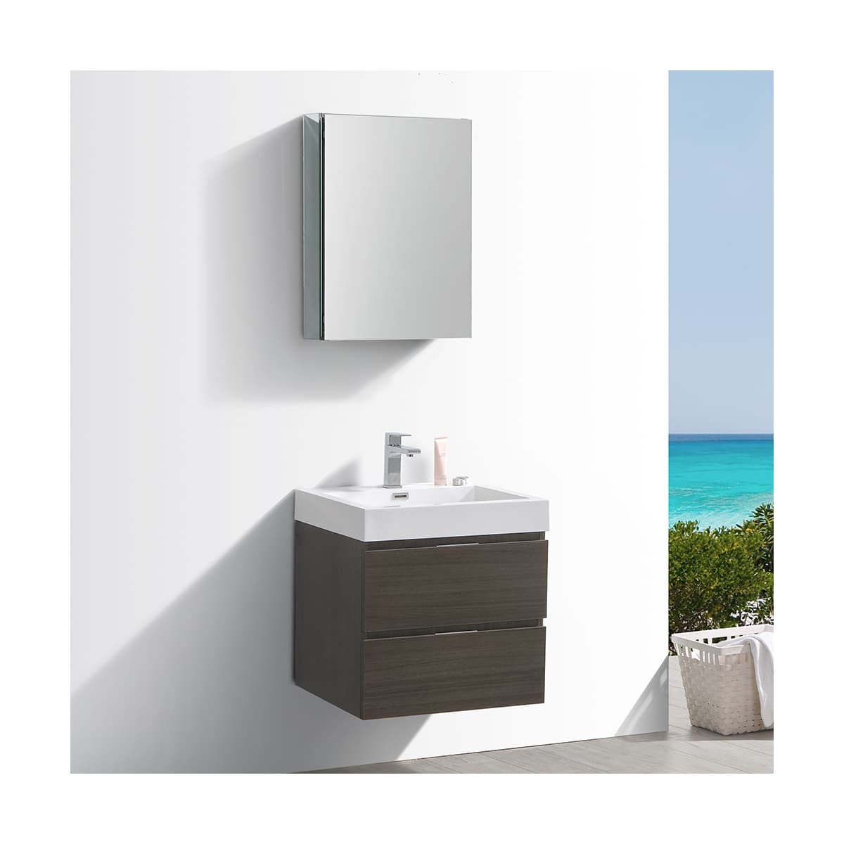 Valencia 24" Wall Mounted Single Basin Vanity Set with Cabinet, Acrylic Vanity Top, and Medicine Cabinet