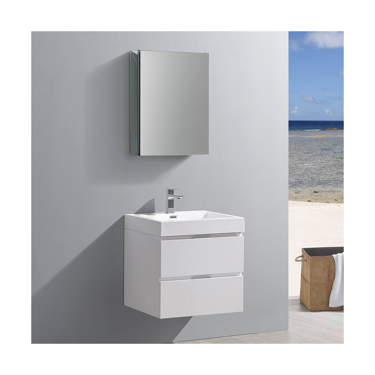 Valencia 24" Wall Mounted Single Basin Vanity Set with Cabinet, Acrylic Vanity Top, and Medicine Cabinet