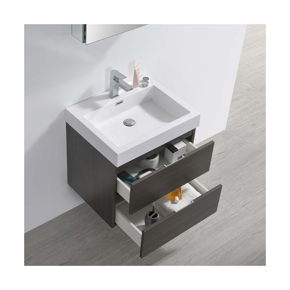 Valencia 24" Wall Mounted Single Basin Vanity Set with Cabinet, Acrylic Vanity Top, and Medicine Cabinet