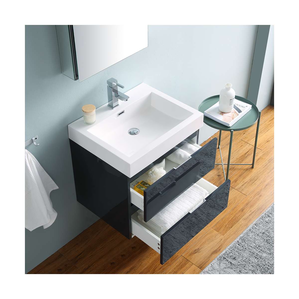 Valencia 24" Wall Mounted Single Basin Vanity Set with Cabinet, Acrylic Vanity Top, and Medicine Cabinet