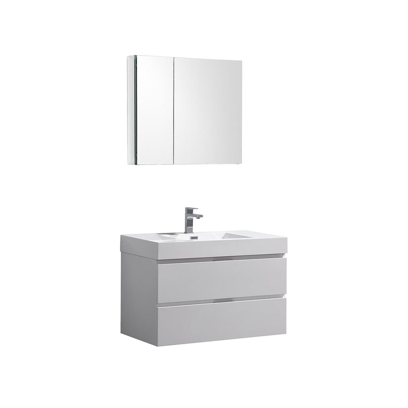 Valencia 36" Wall Mounted Single Basin Vanity Set with Cabinet, Acrylic Vanity Top, and Medicine Cabinet - image 1
