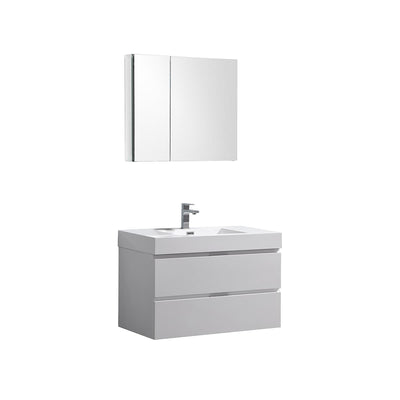 Valencia 36" Wall Mounted Single Basin Vanity Set with Cabinet, Acrylic Vanity Top, and Medicine Cabinet - image 1