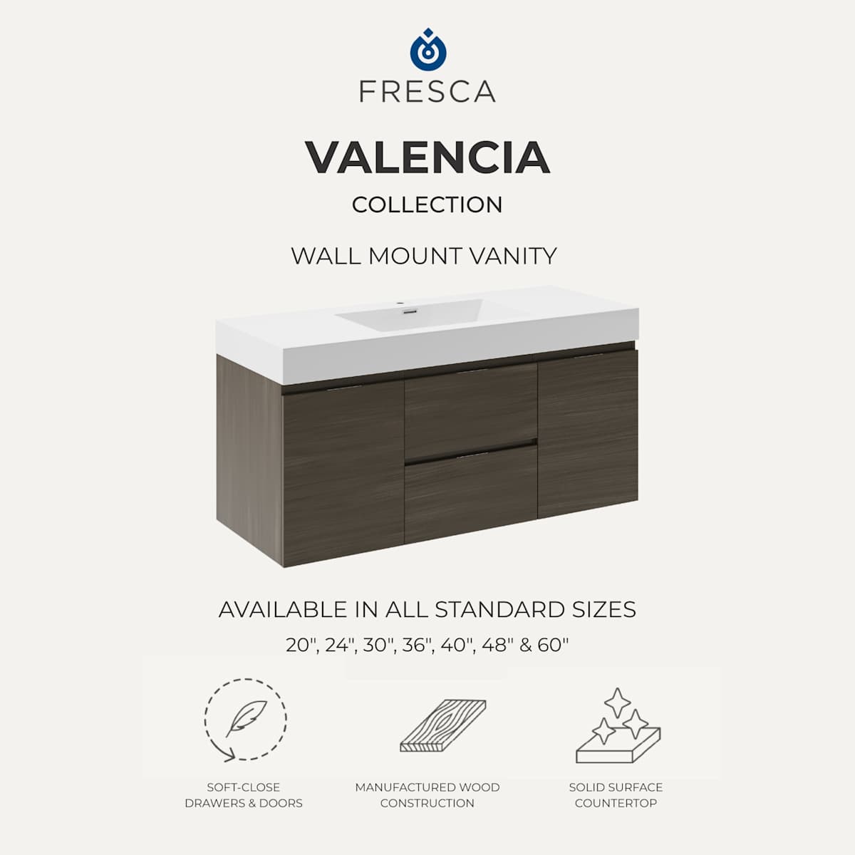 Valencia 40" Wall Mounted Single Basin Vanity Set with Cabinet, Acrylic Vanity Top, and Medicine Cabinet - image 6