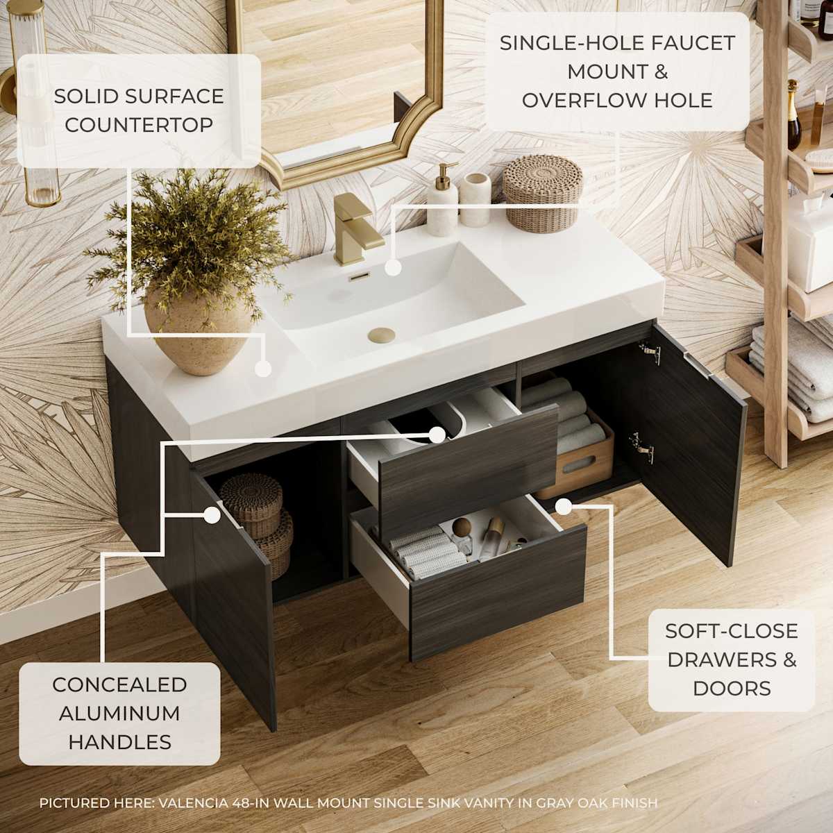 Valencia 40" Wall Mounted Single Basin Vanity Set with Cabinet, Acrylic Vanity Top, and Medicine Cabinet - image 9