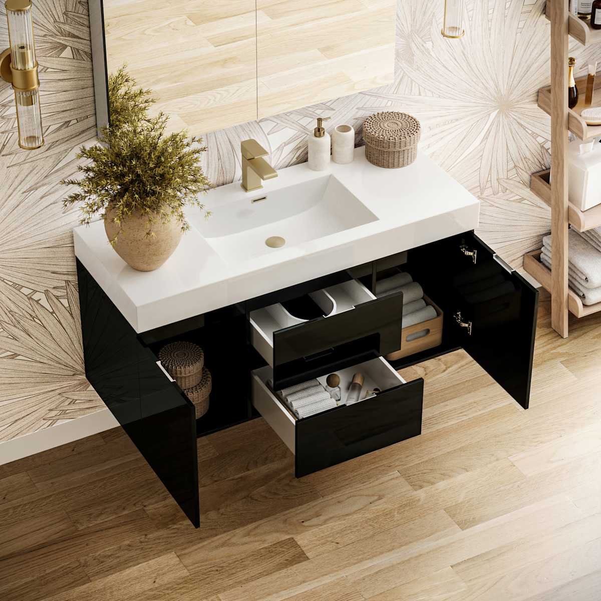 Valencia 48" Wall Mounted Single Basin Vanity Set with Cabinet, Acrylic Vanity Top, and Medicine Cabinet