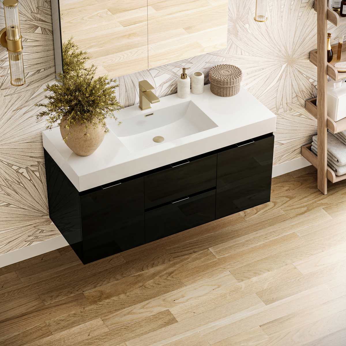Valencia 48" Wall Mounted Single Basin Vanity Set with Cabinet, Acrylic Vanity Top, and Medicine Cabinet