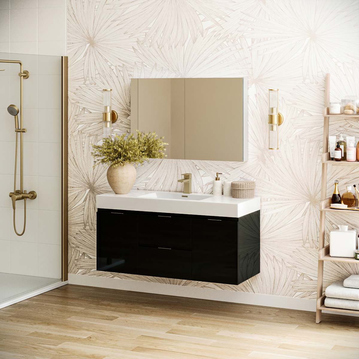 Valencia 48" Wall Mounted Single Basin Vanity Set with Cabinet, Acrylic Vanity Top, and Medicine Cabinet