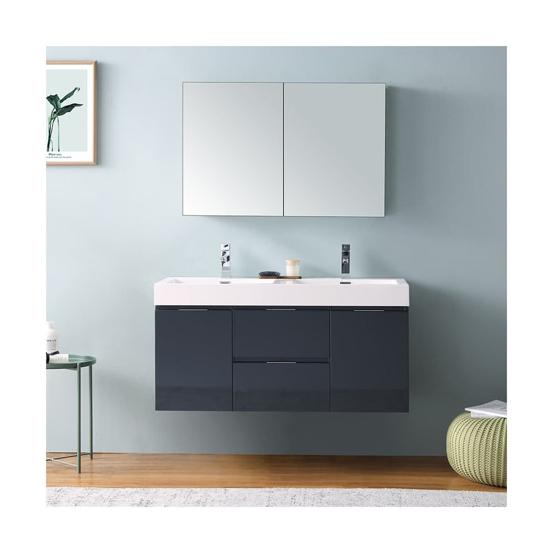 Valencia 48" Wall Mounted Double Basin Vanity Set with Cabinet, Acrylic Vanity Top, and Medicine Cabinet - image 3