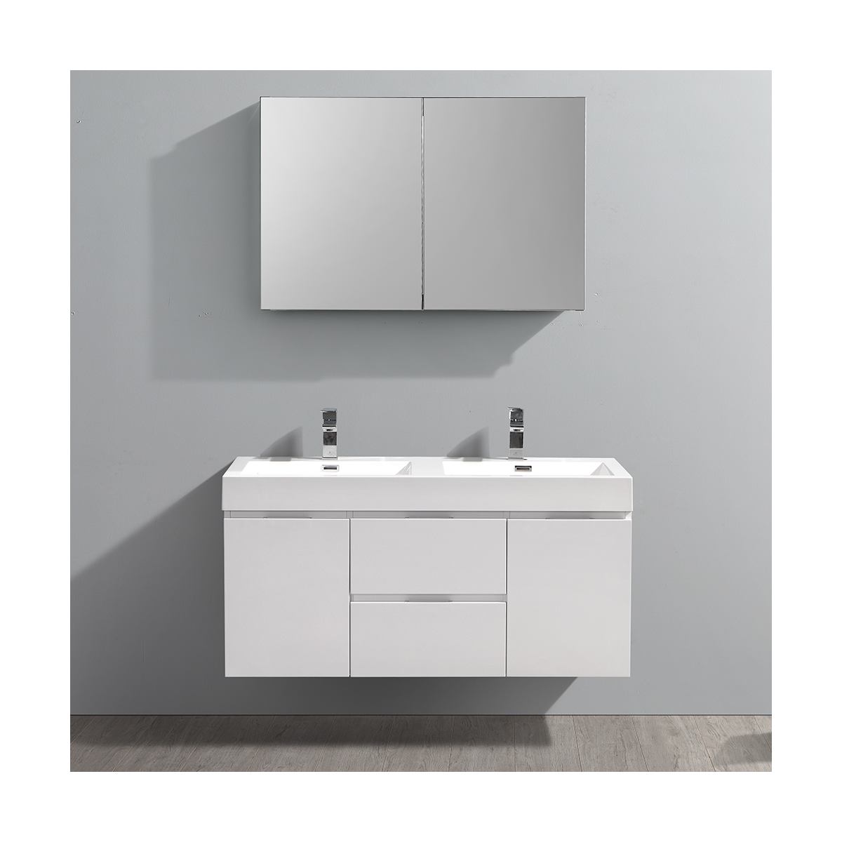 Valencia 48" Wall Mounted Double Basin Vanity Set with Cabinet, Acrylic Vanity Top, and Medicine Cabinet