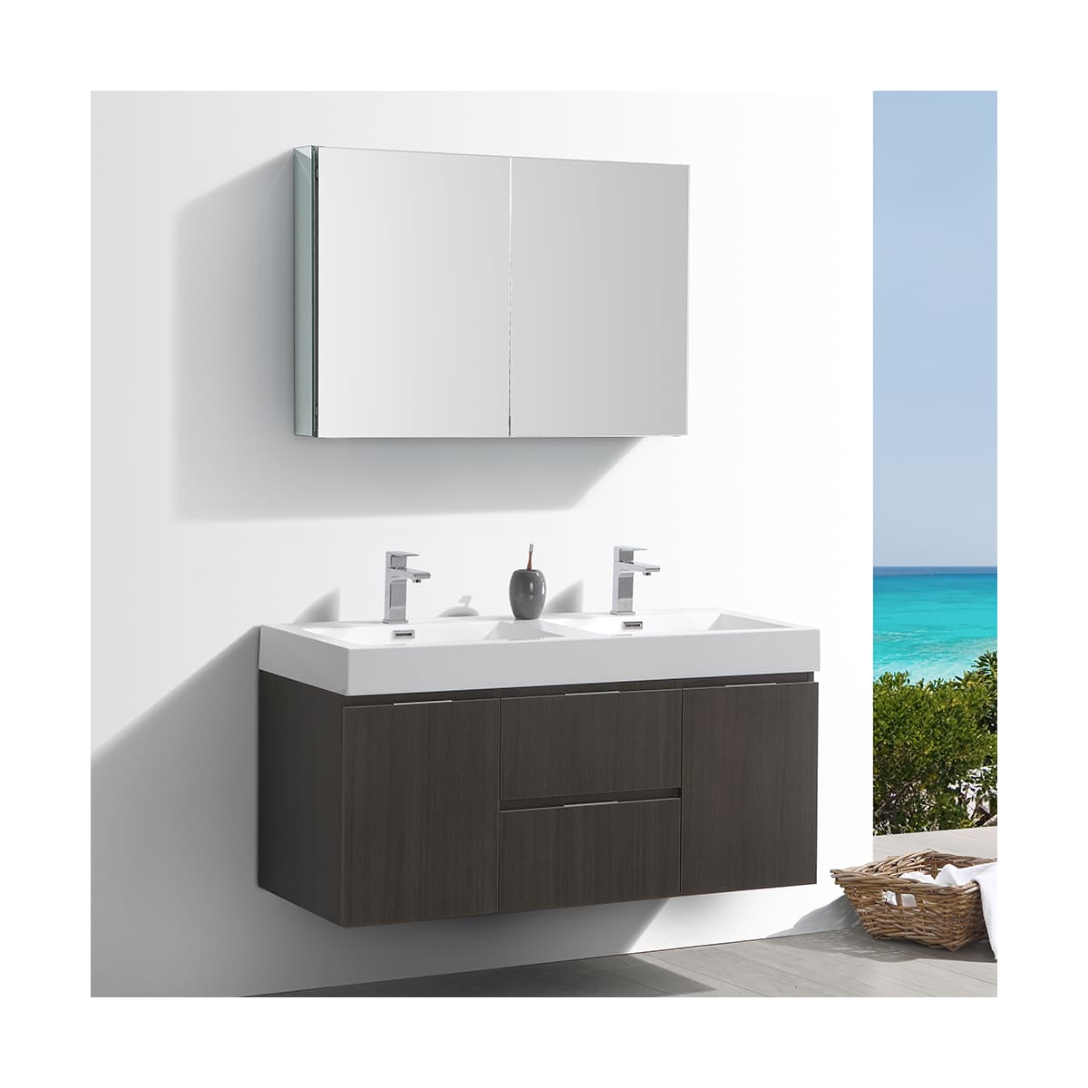 Valencia 48" Wall Mounted Double Basin Vanity Set with Cabinet, Acrylic Vanity Top, and Medicine Cabinet