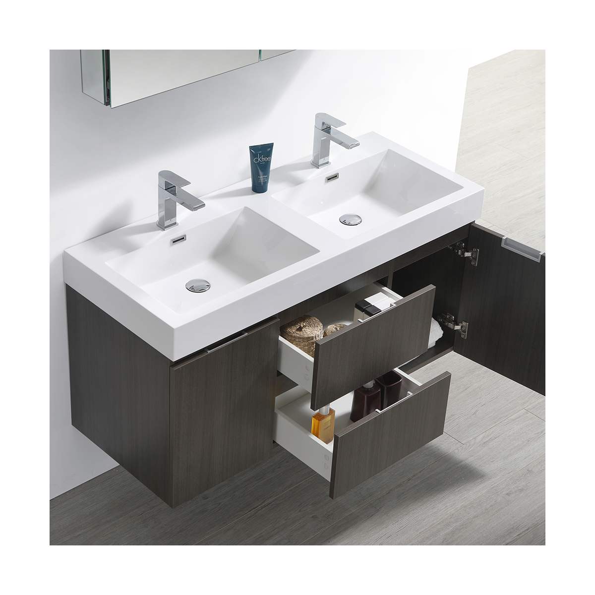 Valencia 48" Wall Mounted Double Basin Vanity Set with Cabinet, Acrylic Vanity Top, and Medicine Cabinet