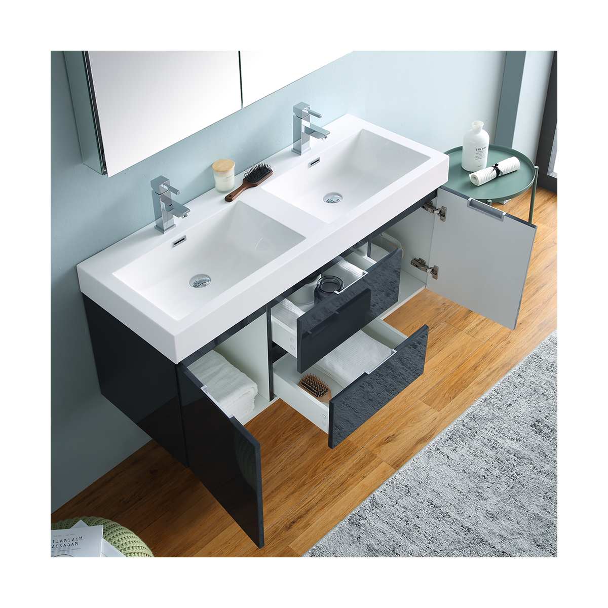 Valencia 48" Wall Mounted Double Basin Vanity Set with Cabinet, Acrylic Vanity Top, and Medicine Cabinet