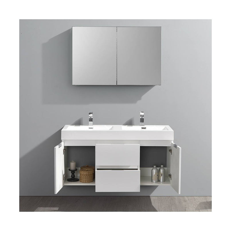 Valencia 48" Wall Mounted Double Basin Vanity Set with Cabinet, Acrylic Vanity Top, and Medicine Cabinet - image 12