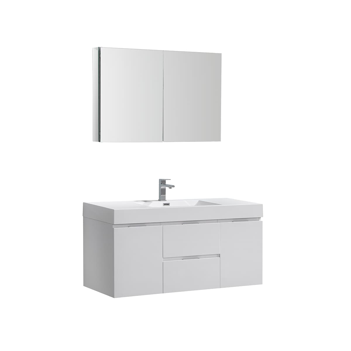 Valencia 48" Wall Mounted Single Basin Vanity Set with Cabinet, Acrylic Vanity Top, and Medicine Cabinet