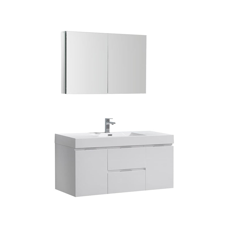 Valencia 48" Wall Mounted Single Basin Vanity Set with Cabinet, Acrylic Vanity Top, and Medicine Cabinet - image 1