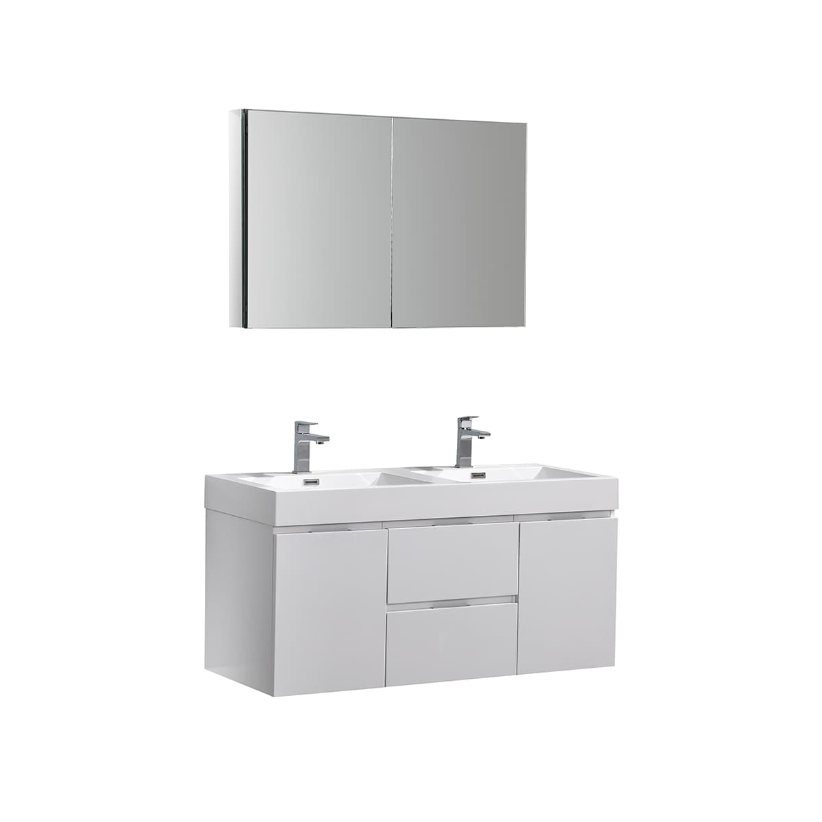 Valencia 48" Wall Mounted Double Basin Vanity Set with Cabinet, Acrylic Vanity Top, and Medicine Cabinet
