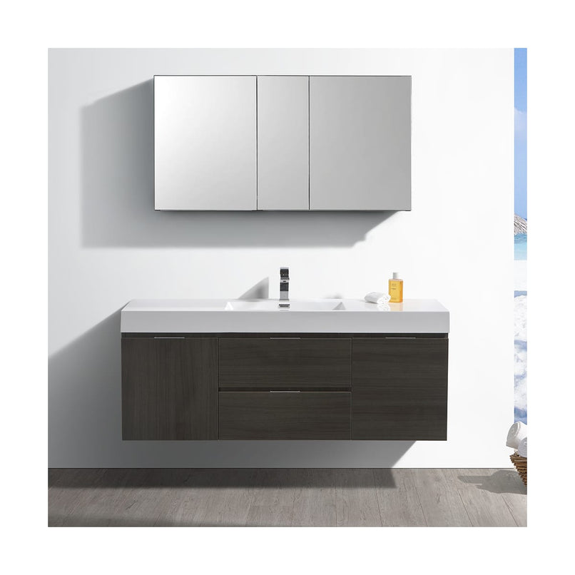 Valencia 60" Wall Mounted Single Basin Vanity Set with Cabinet, Acrylic Vanity Top, and Medicine Cabinet - image 7