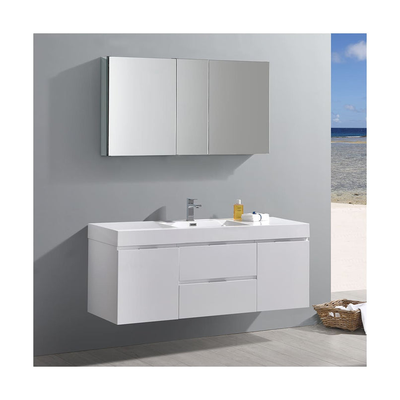 Valencia 60" Wall Mounted Single Basin Vanity Set with Cabinet, Acrylic Vanity Top, and Medicine Cabinet - image 10