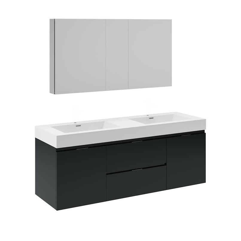 Valencia 60" Wall Mounted Double Basin Vanity Set with Cabinet, Acrylic Vanity Top, and Medicine Cabinet - image 2