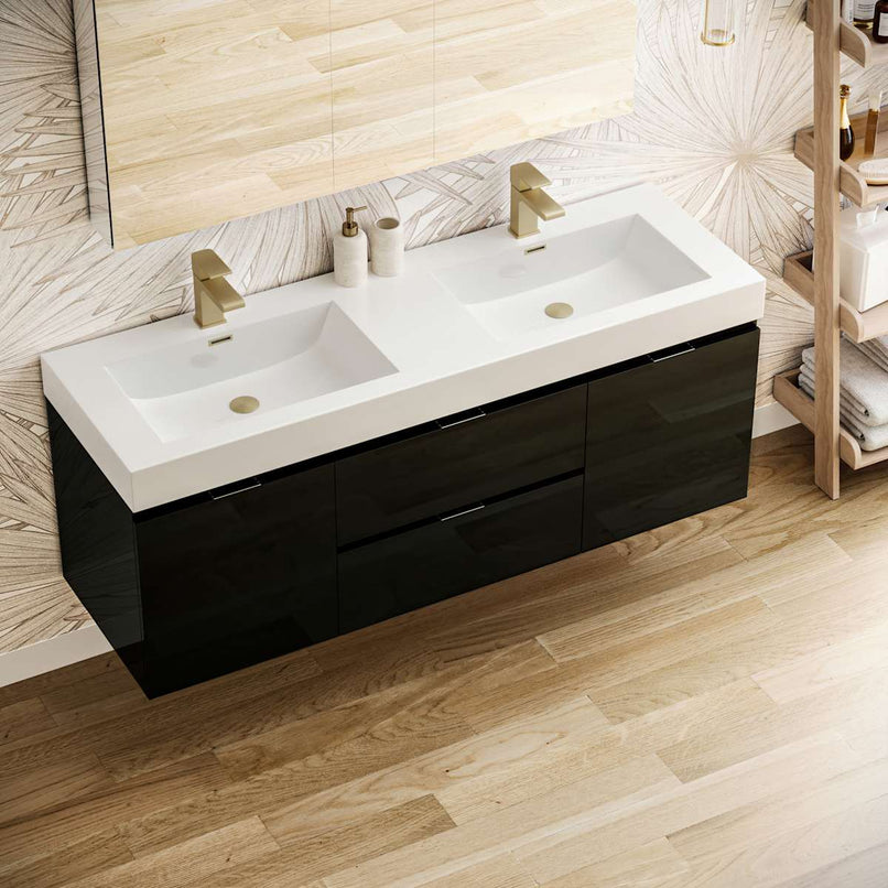 Valencia 60" Wall Mounted Double Basin Vanity Set with Cabinet, Acrylic Vanity Top, and Medicine Cabinet - image 4