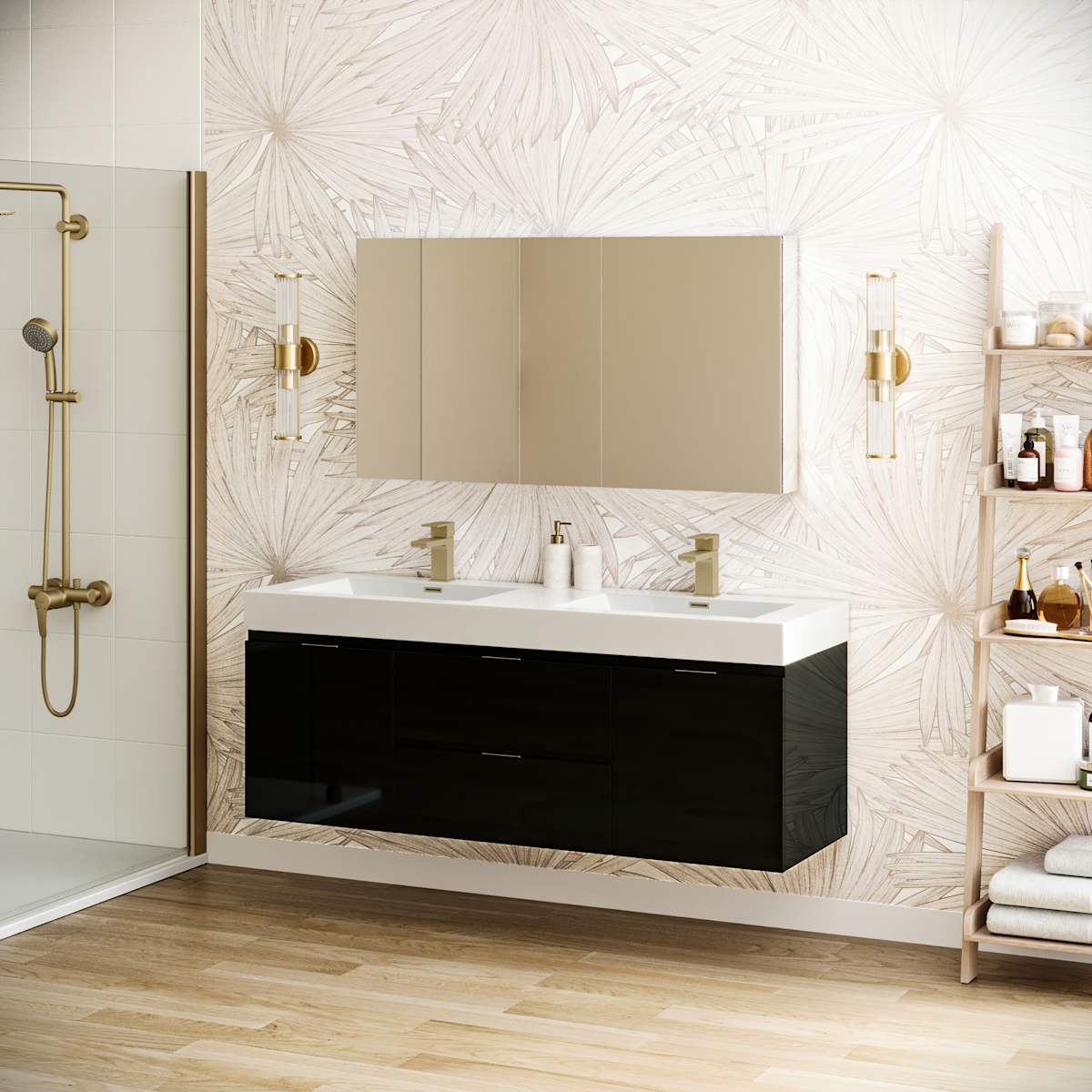 Valencia 60" Wall Mounted Double Basin Vanity Set with Cabinet, Acrylic Vanity Top, and Medicine Cabinet