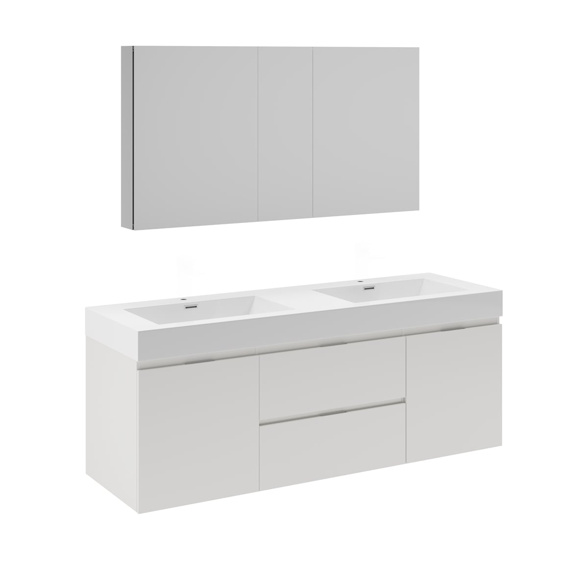 Valencia 60" Wall Mounted Double Basin Vanity Set with Cabinet, Acrylic Vanity Top, and Medicine Cabinet