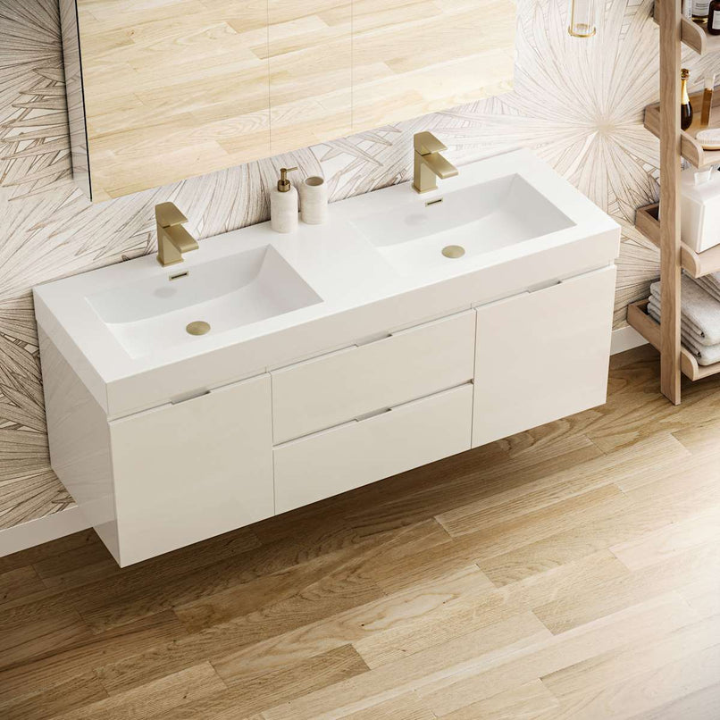 Valencia 60" Wall Mounted Double Basin Vanity Set with Cabinet, Acrylic Vanity Top, and Medicine Cabinet - image 13