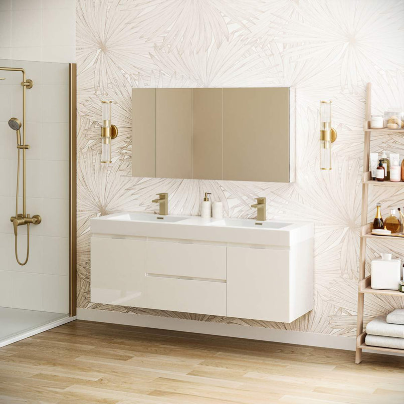 Valencia 60" Wall Mounted Double Basin Vanity Set with Cabinet, Acrylic Vanity Top, and Medicine Cabinet - image 14