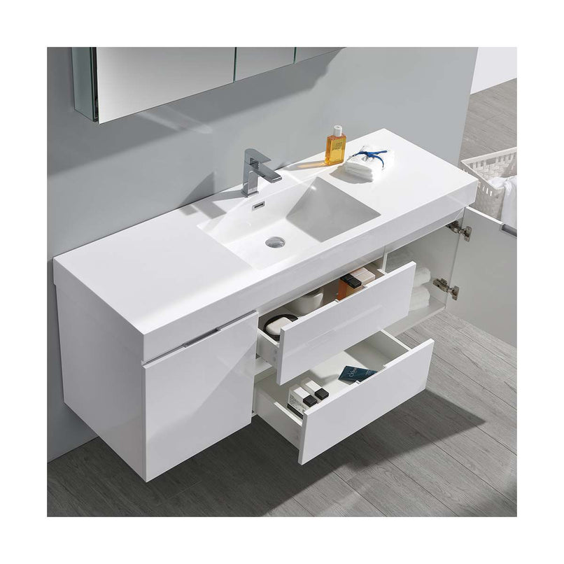 Valencia 60" Wall Mounted Single Basin Vanity Set with Cabinet, Acrylic Vanity Top, and Medicine Cabinet - image 13