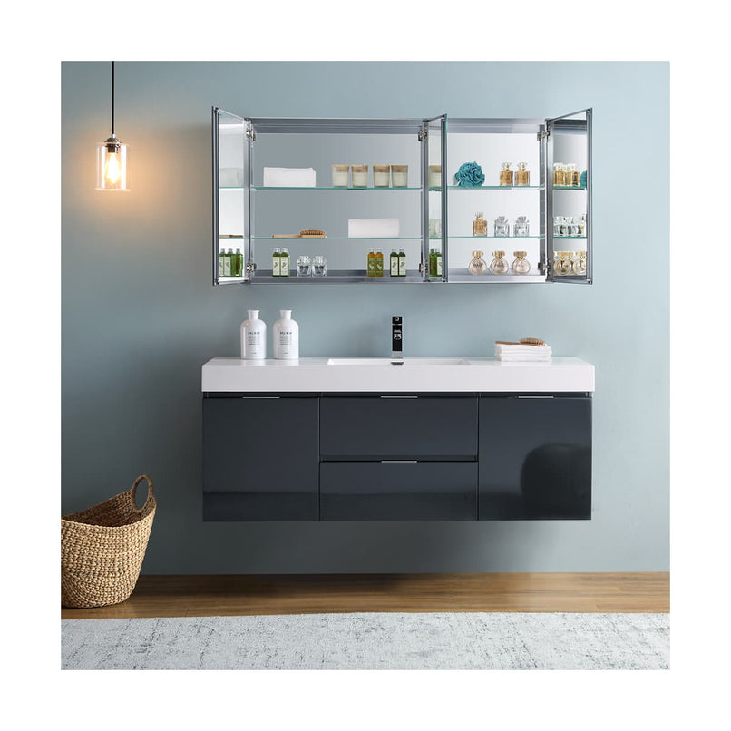 Valencia 60" Wall Mounted Single Basin Vanity Set with Cabinet, Acrylic Vanity Top, and Medicine Cabinet - image 4