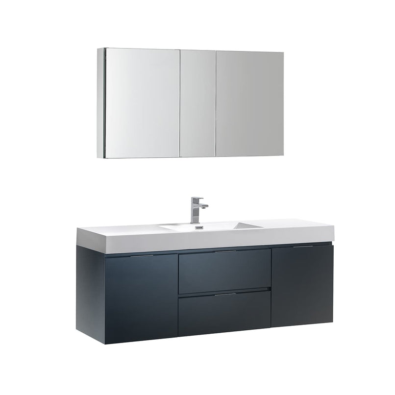 Valencia 60" Wall Mounted Single Basin Vanity Set with Cabinet, Acrylic Vanity Top, and Medicine Cabinet - image 1