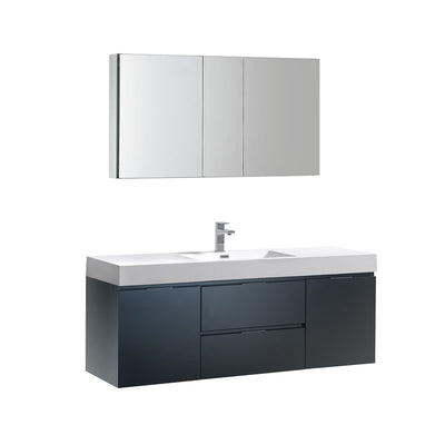 Valencia 60" Wall Mounted Single Basin Vanity Set with Cabinet, Acrylic Vanity Top, and Medicine Cabinet - image 1