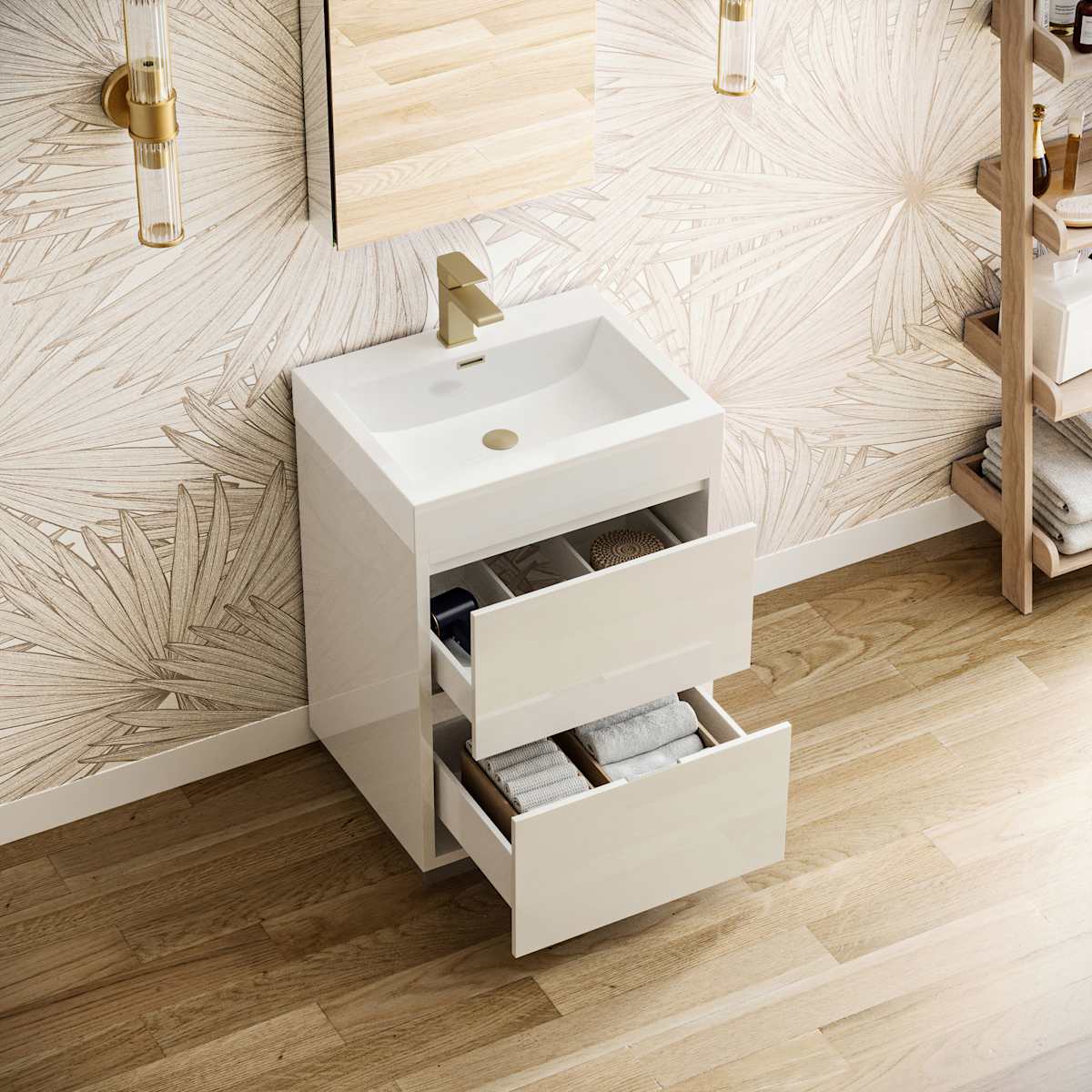 Valencia 24" Free Standing Single Basin Vanity Set with Cabinet, Acrylic Vanity Top, and Medicine Cabinet