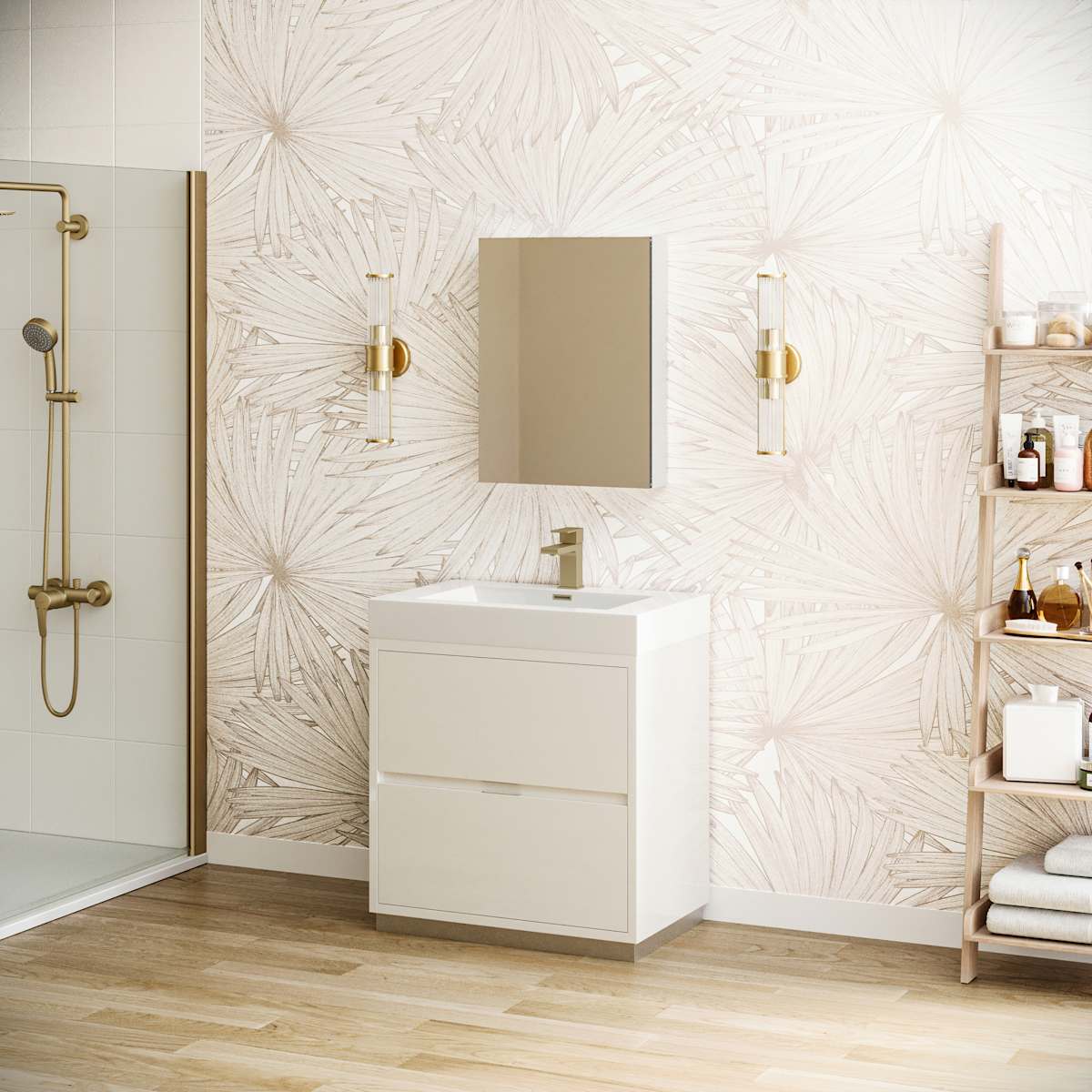 Valencia 30" Free Standing Single Basin Vanity Set with Cabinet, Acrylic Vanity Top, and Medicine Cabinet