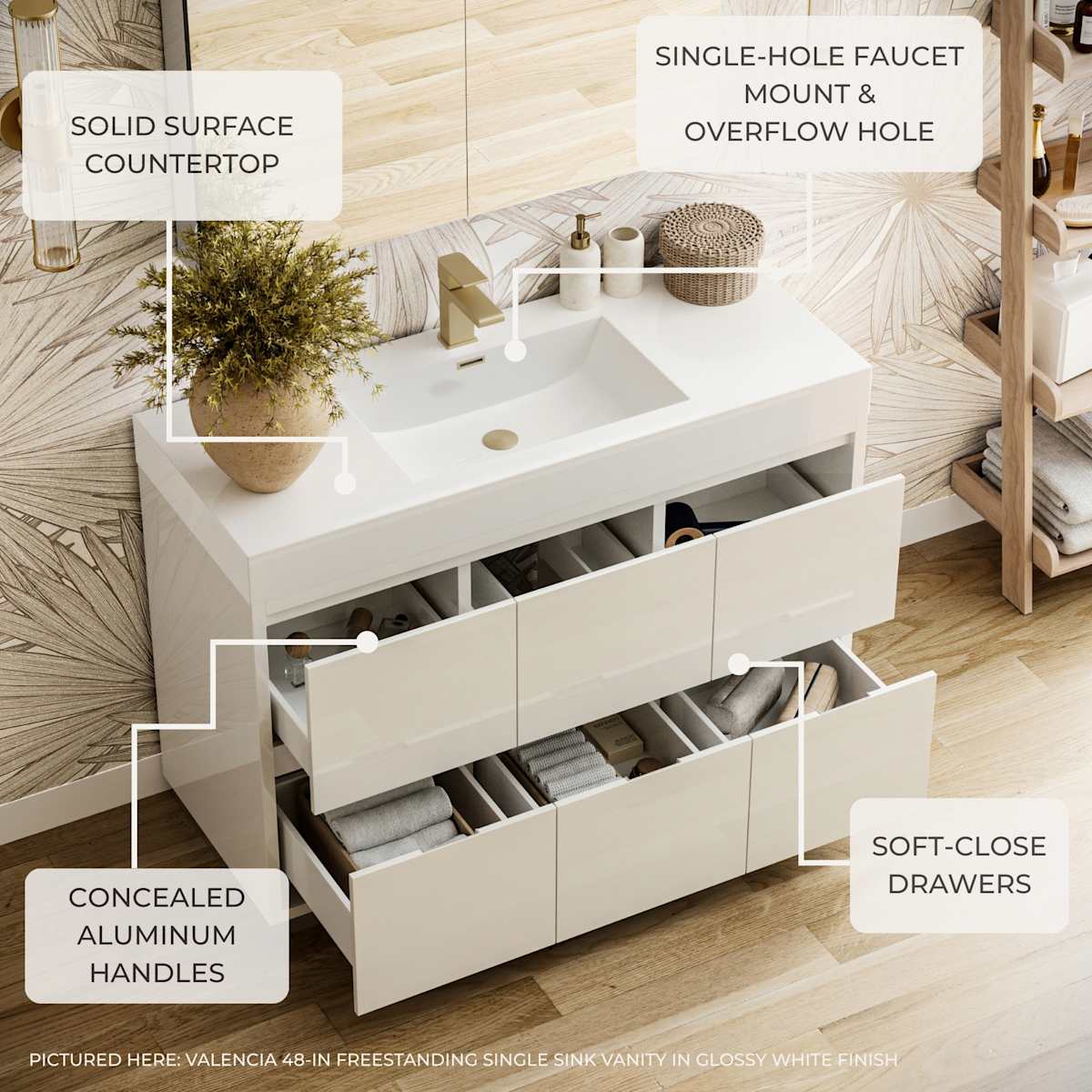 Valencia 30" Free Standing Single Basin Vanity Set with Cabinet, Acrylic Vanity Top, and Medicine Cabinet