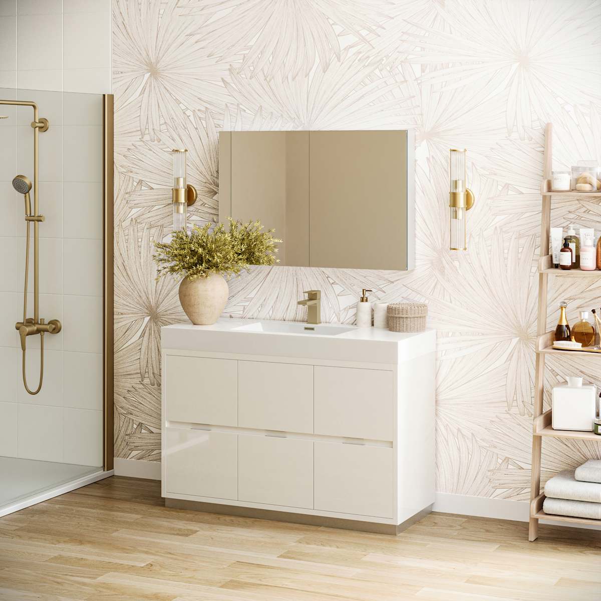 Valencia 48" Free Standing Single Basin Vanity Set with Cabinet, Acrylic Vanity Top, and Medicine Cabinet