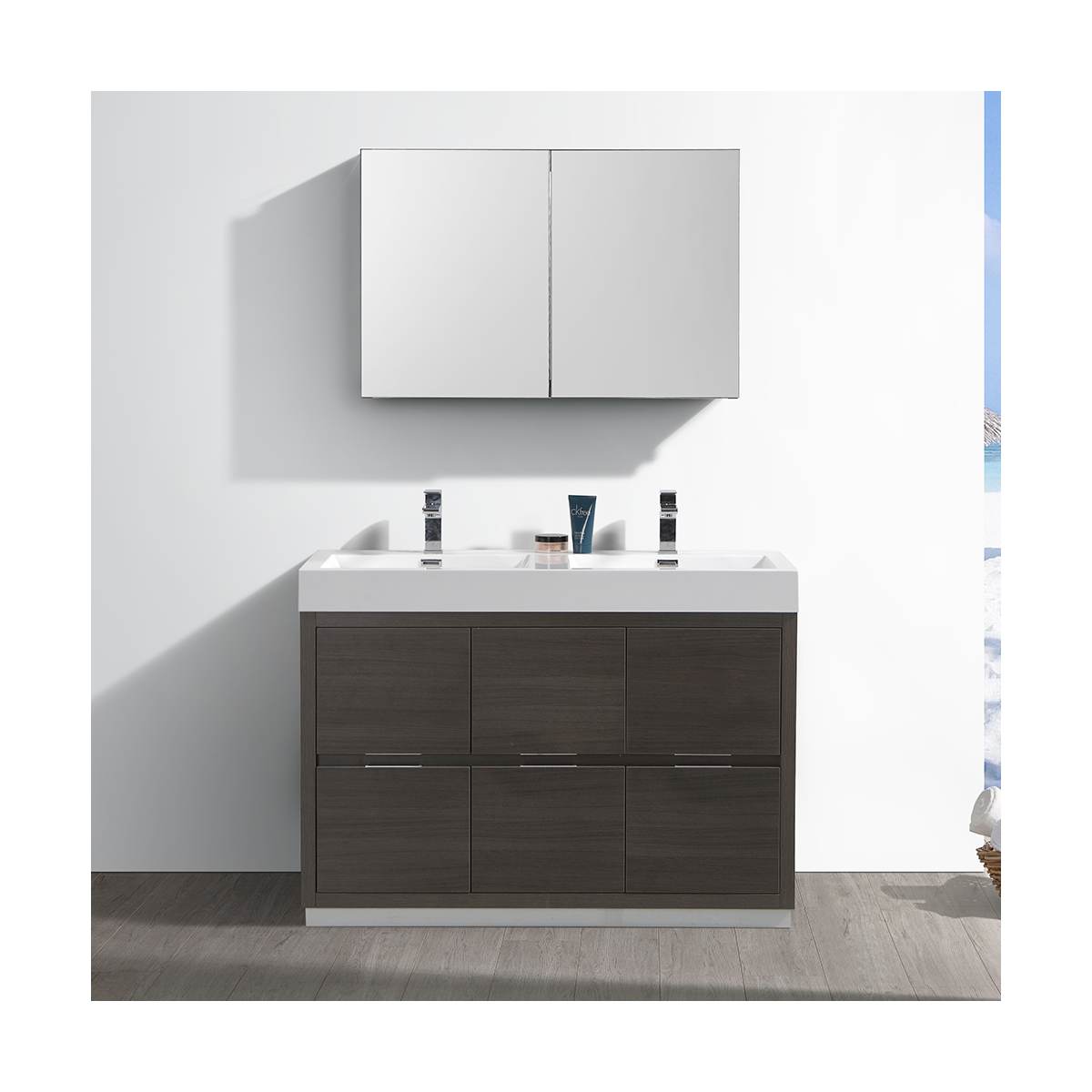 Valencia 48" Free Standing Double Basin Vanity Set with Cabinet, Acrylic Vanity Top, and Medicine Cabinet